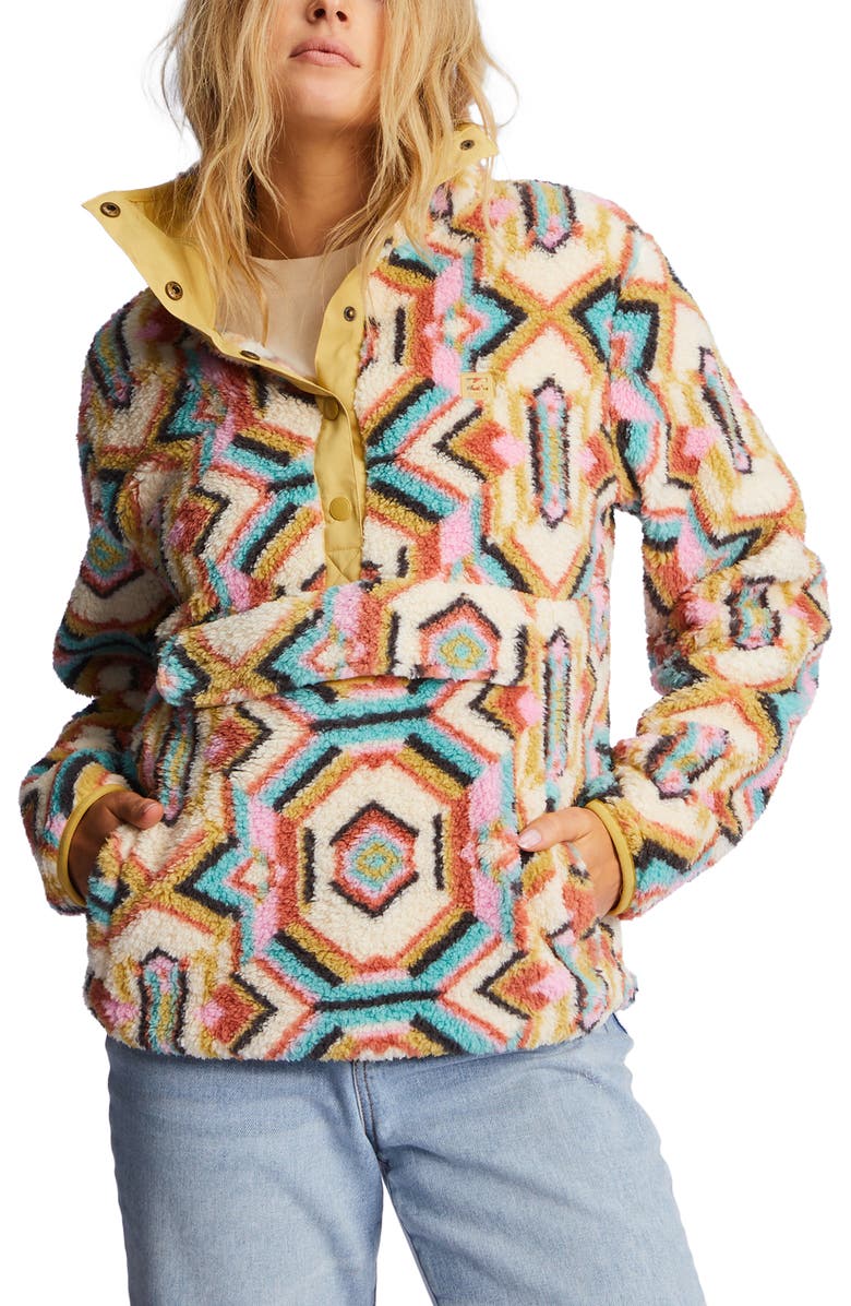 Billabong Switchback Faux Fur Pullover, Main, color, Olive It