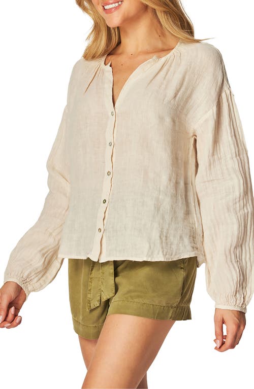 Bella Dahl Shirred Neck Linen Button-up Shirt In Samba Tan