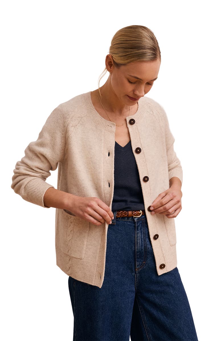 Celtic & Co. Cable Detail Raglan Cardigan, Main, color, Oatmeal