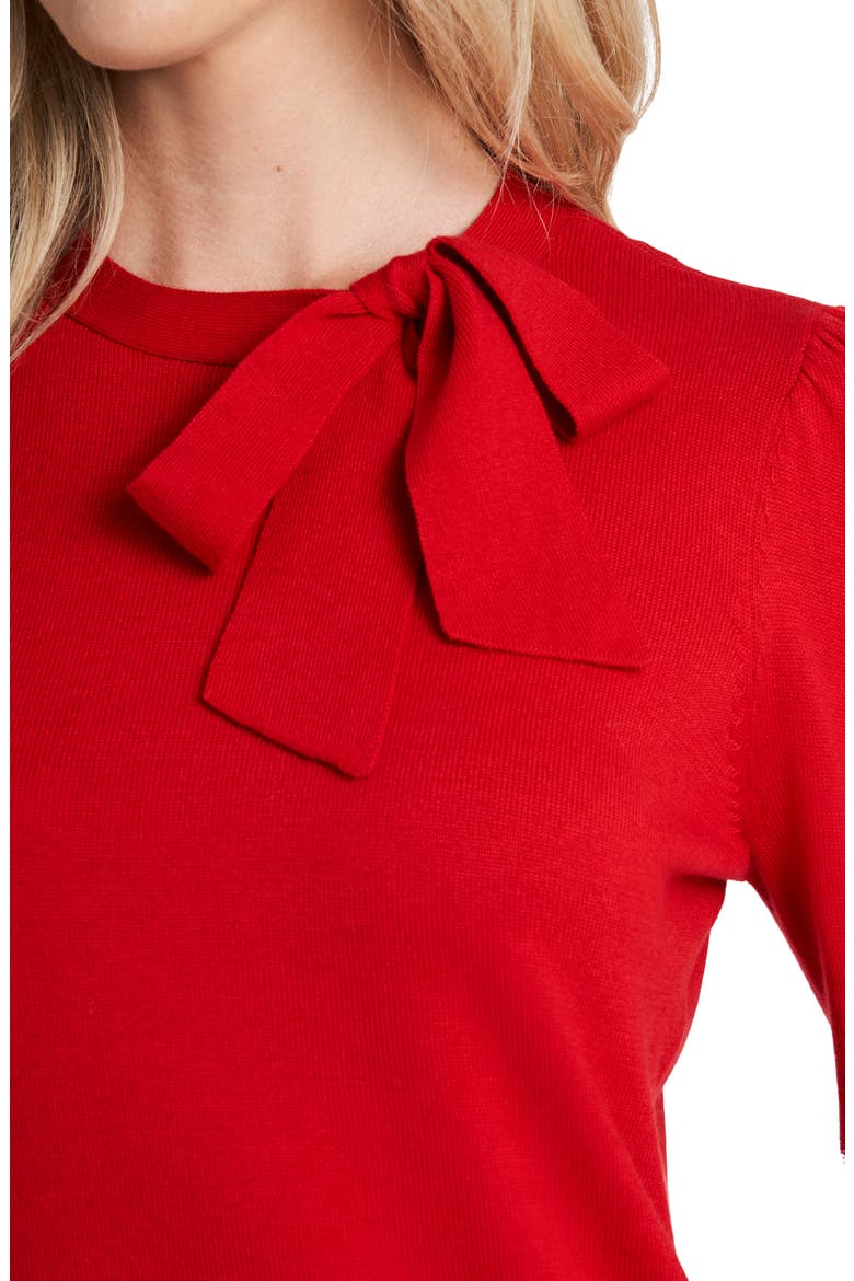 Bow Neck Blouson Sleeve Cotton Blend Sweater, Alternate, color, LUMINOUS RED