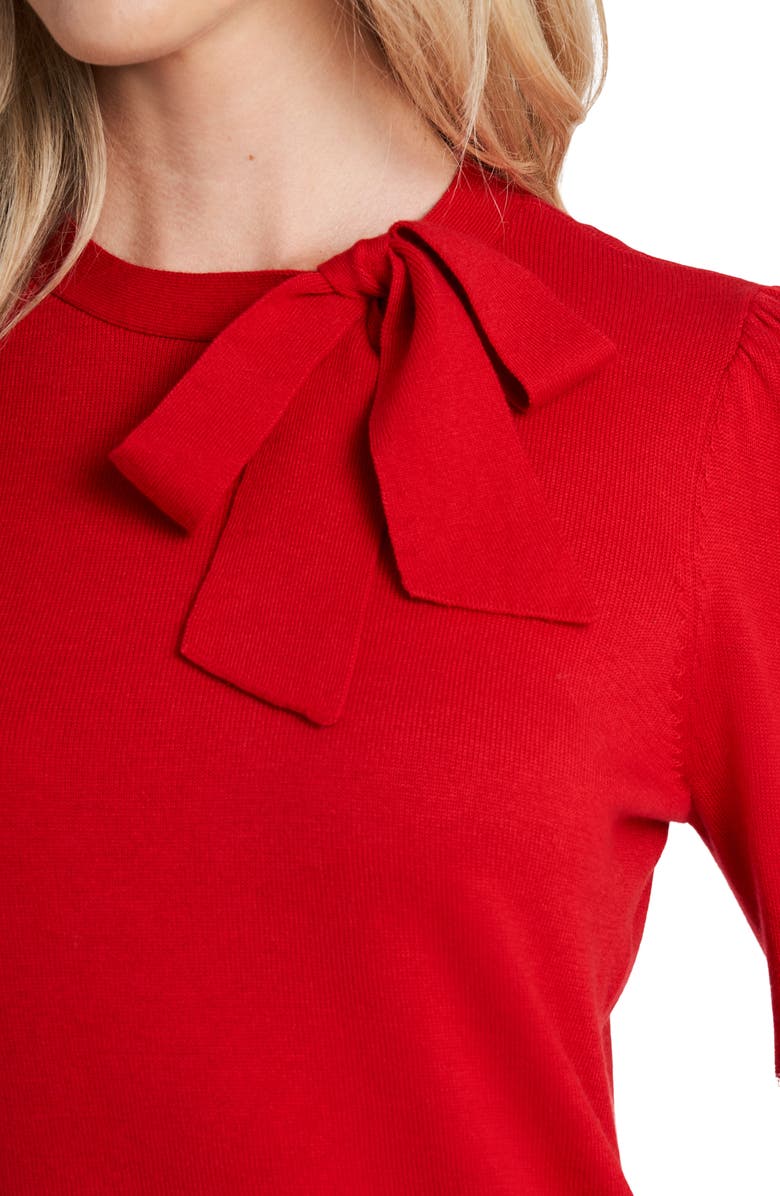 CeCe Bow Neck Blouson Sleeve Cotton Blend Sweater, Alternate, color, 