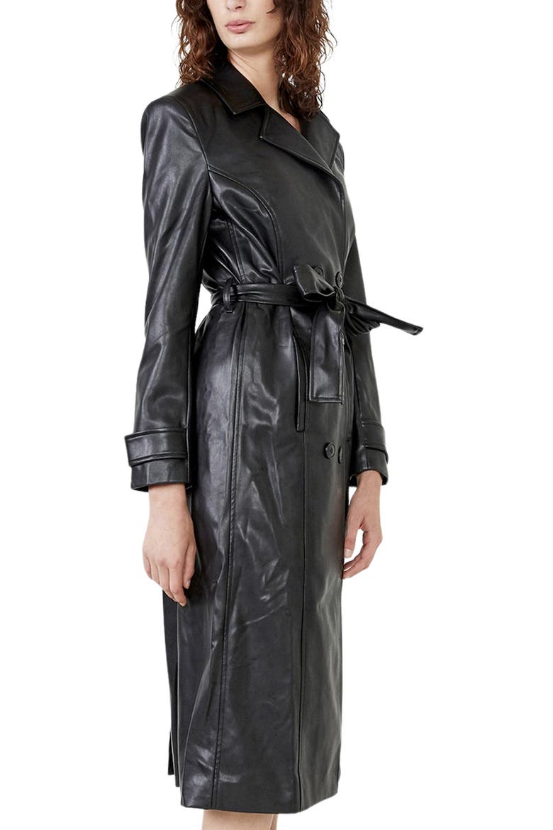 Faux Leather Trench Coat, Alternate, color, BLACK