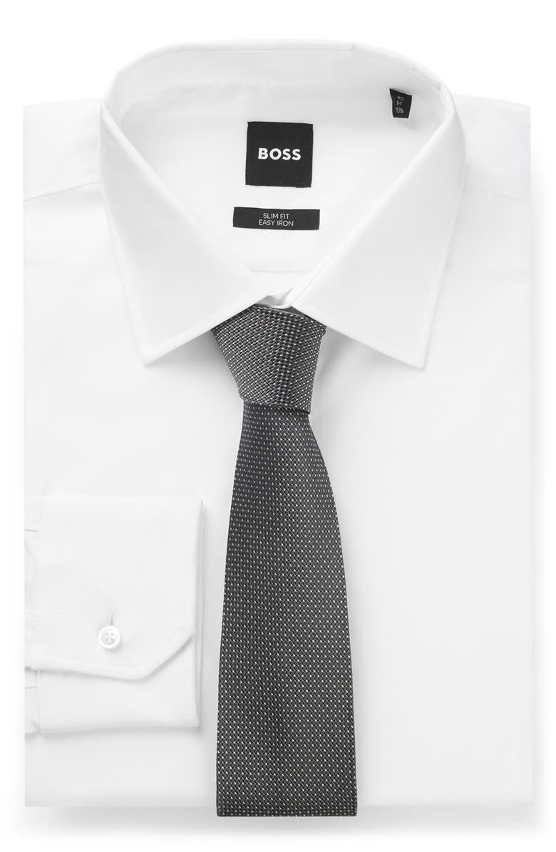 BOSS Neat Silk Tie, Alternate, color, Dark Grey