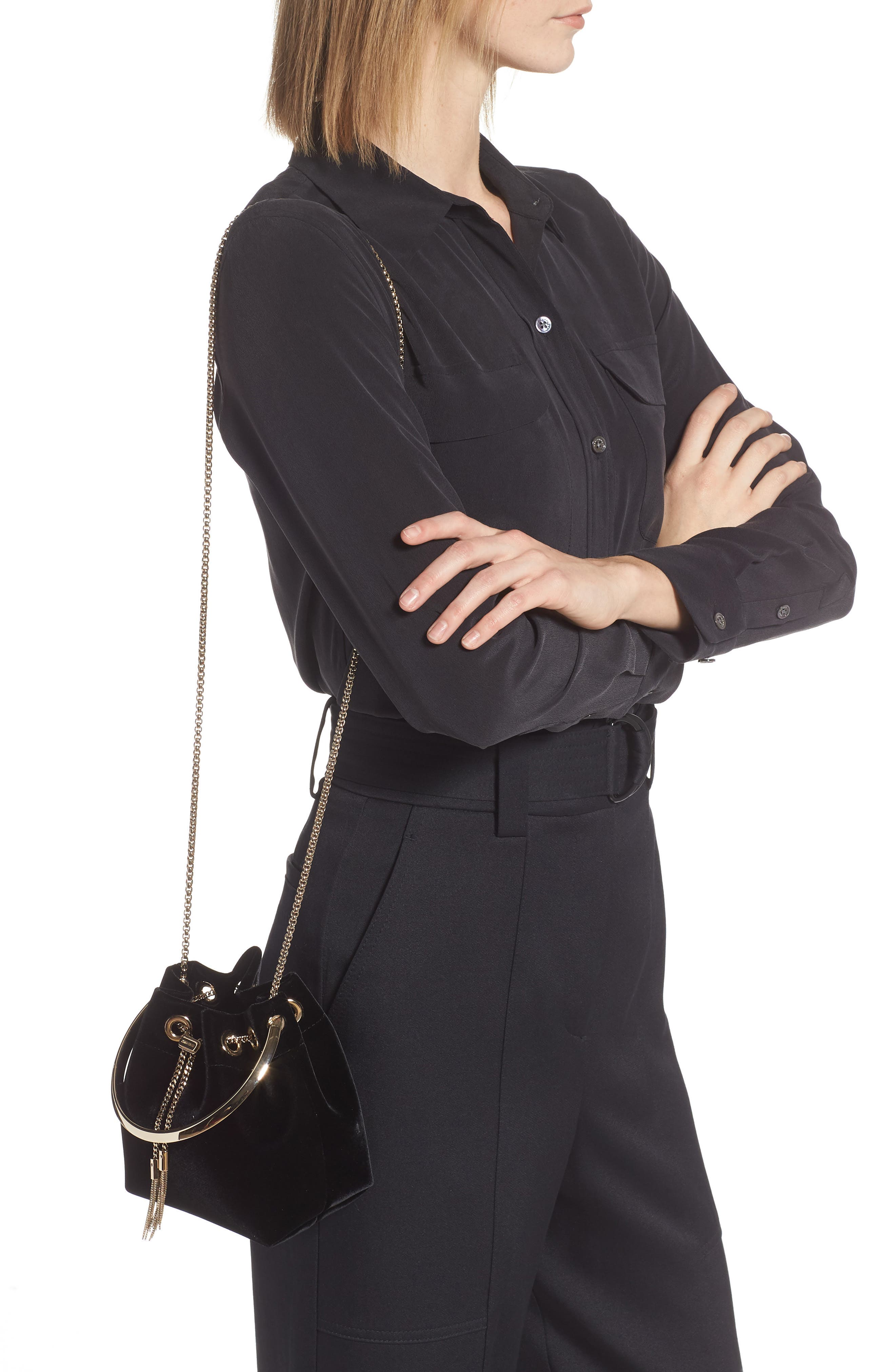 Jimmy Choo Bon Bon Bucket Bag, Alternate, color, Black