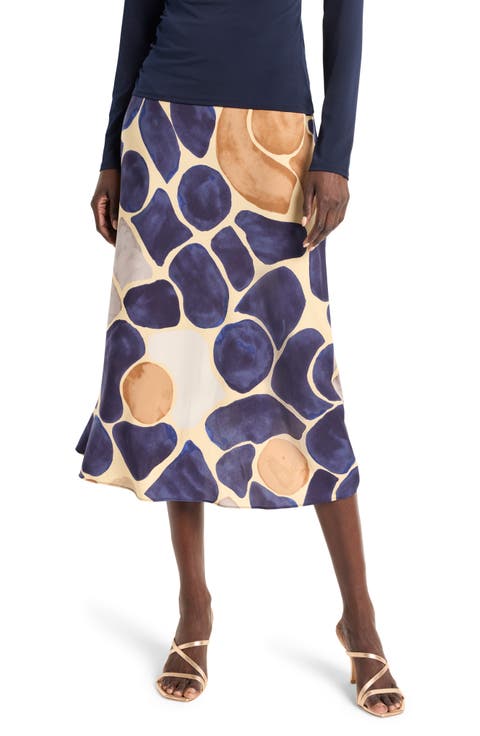 Playful Pebble Satin Bias Midi Skirt