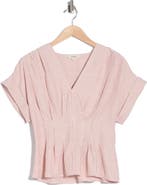 MAX STUDIO Stripe Short Sleeve Pleated Front Top