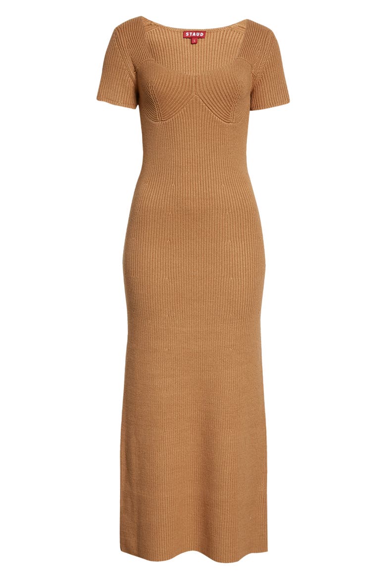 Camden Ribbed Sweetheart Neck Midi Dress, Alternate, color, CAMEL
