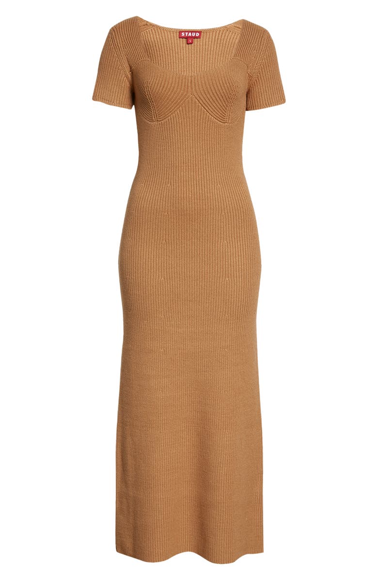 STAUD Camden Ribbed Sweetheart Neck Midi Dress, Alternate, color,