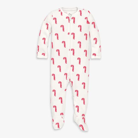 Organic Zip Footie In Festive Prints