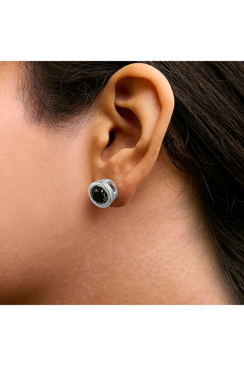 Silver 5 3/4 Cttw Round Brilliant-Cut Black Diamond Bezel-Set Stud Earrings, Alternate, color, White