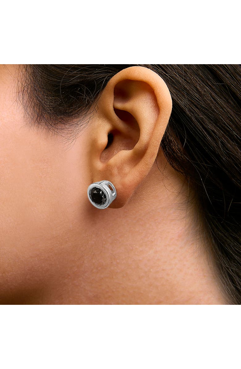 Haus of Brilliance Silver 5 3/4 Cttw Round Brilliant-Cut Black Diamond Bezel-Set Stud Earrings, Alternate, color, White