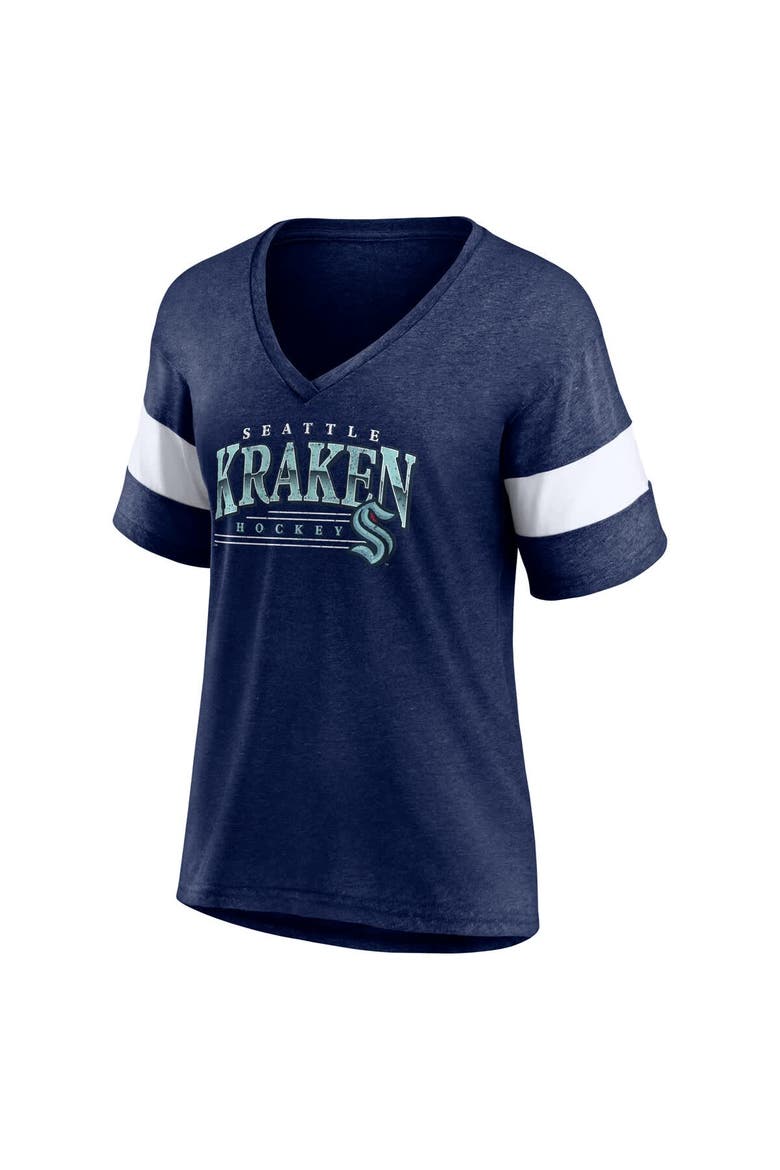 Women's Fanatics Heather Deep Sea Blue Seattle Kraken Clapper V-Neck Half-Sleeve T-Shirt, Alternate, color, Heather Navy