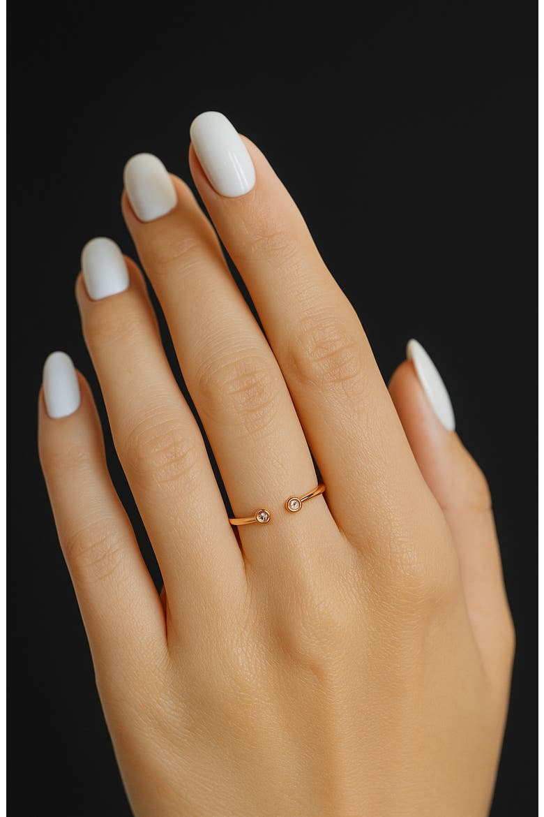 Double Bezel Set Cubic Zirconia Open Ring, Alternate, color, GOLD