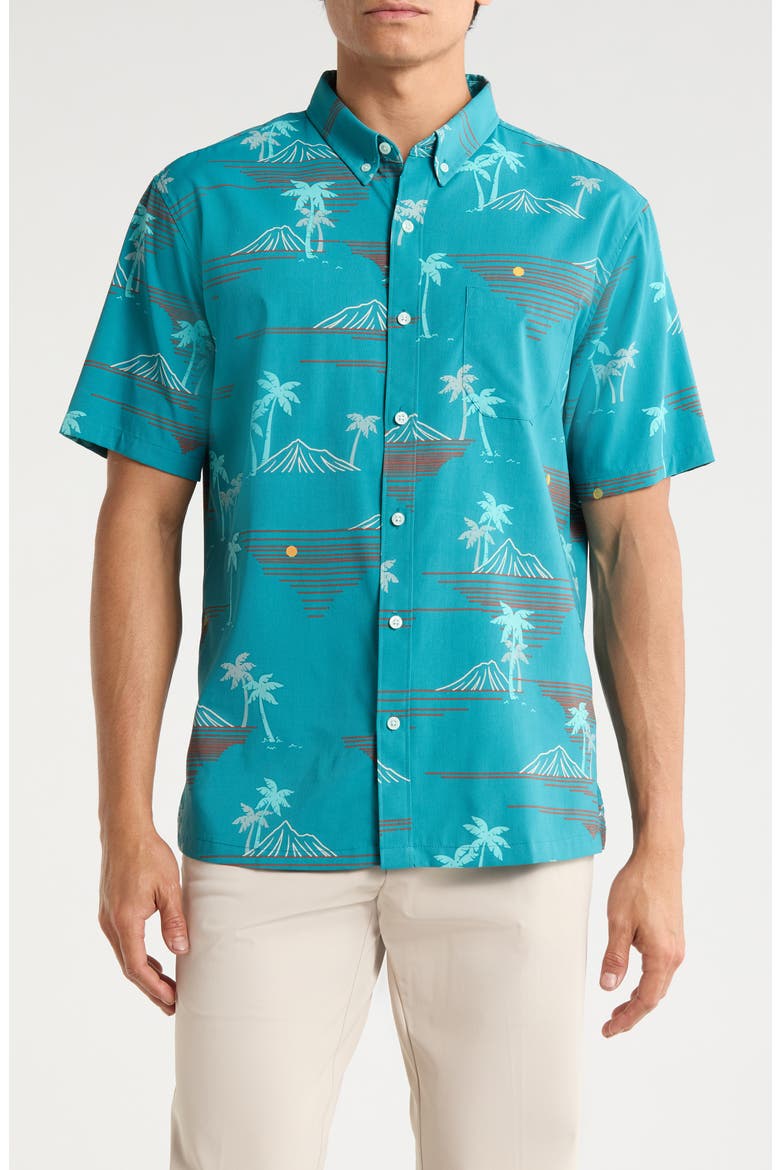 Oasis Short Sleeve Button-Down Shirt, Main, color, PEACOCK