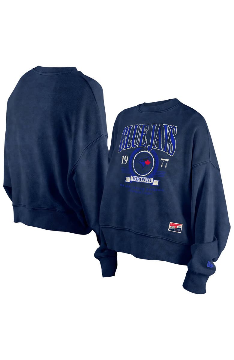 New Era Women's New Era Navy Toronto Blue Jays City Connect Throwback Enzyme Wash Boxy Cropped Sweatshirt, Alternate, color, 