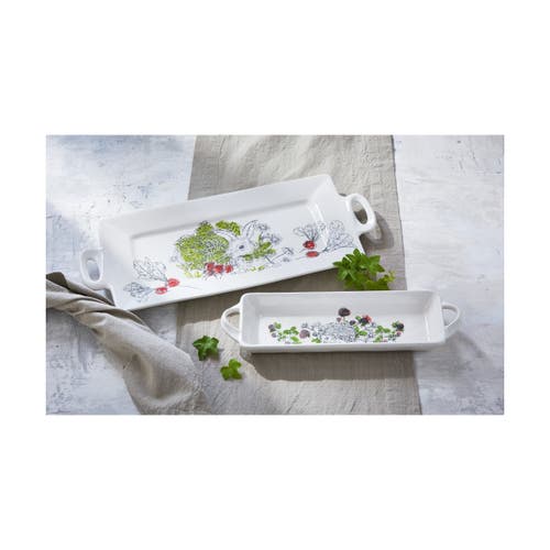 Tag Munching Bunny White Stoneware Platter Dishwasher Safe In Multi