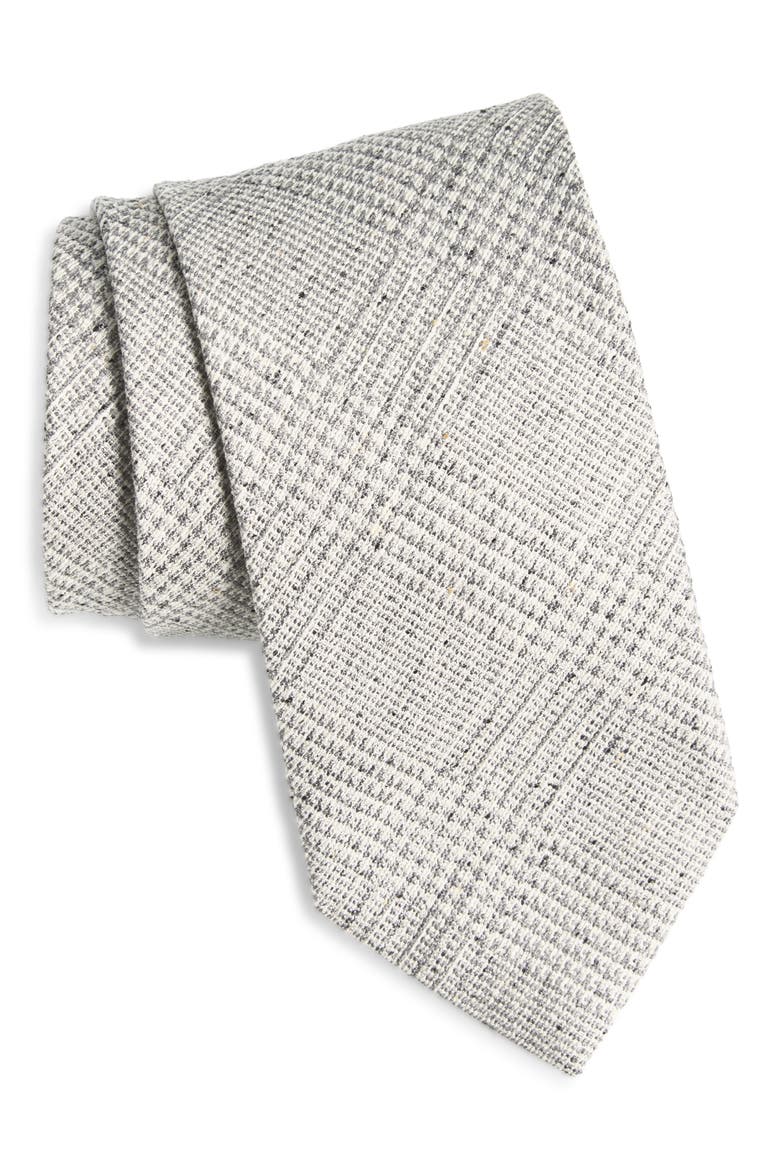 Light Grey Mélange Glen Check Silk Tie, Main, color, GRAY