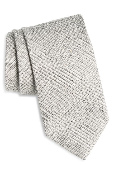 Light Grey Mélange Glen Check Silk Tie