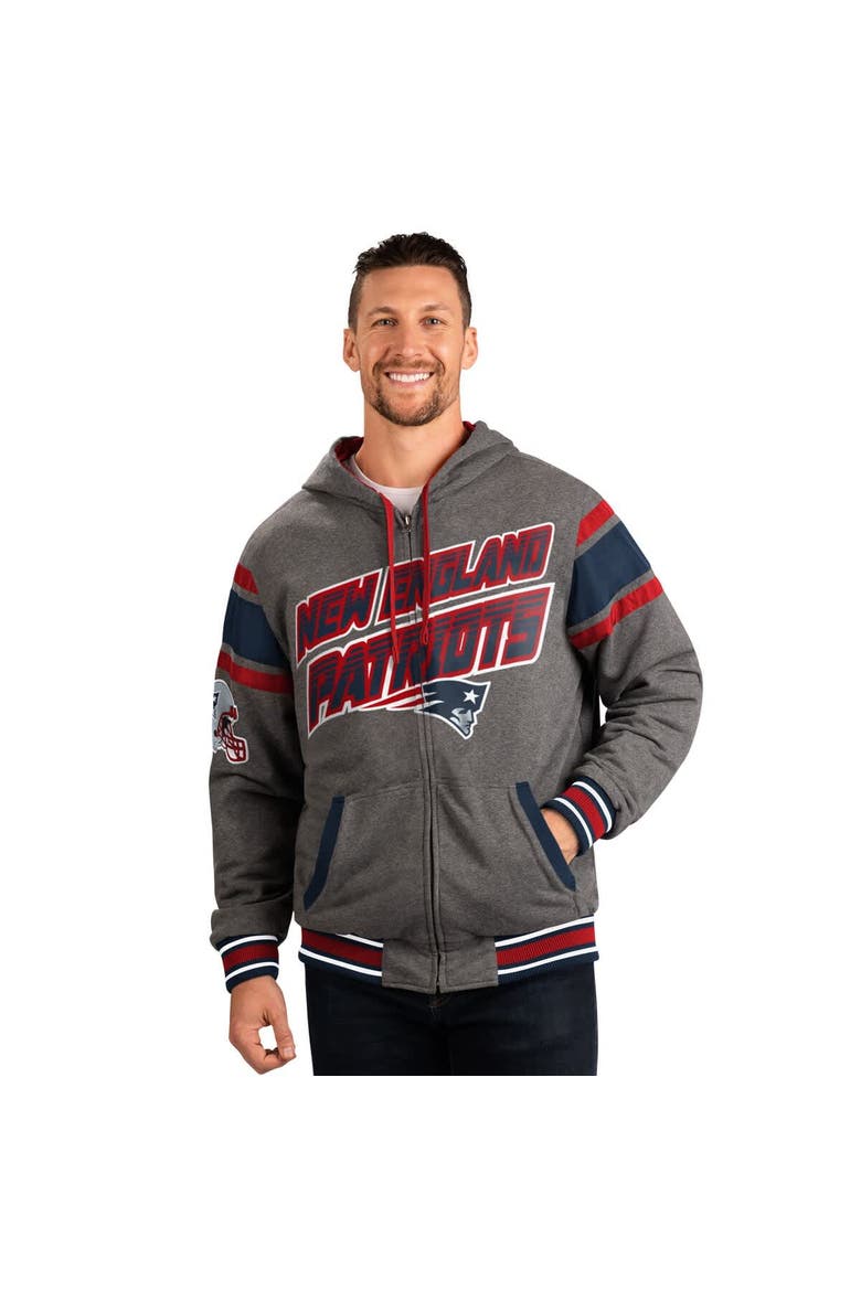 Men's G-III Sports by Carl Banks Navy/Gray New England Patriots Extreme Full Back Reversible Hoodie Full-Zip Jacket, Main, color, Navy