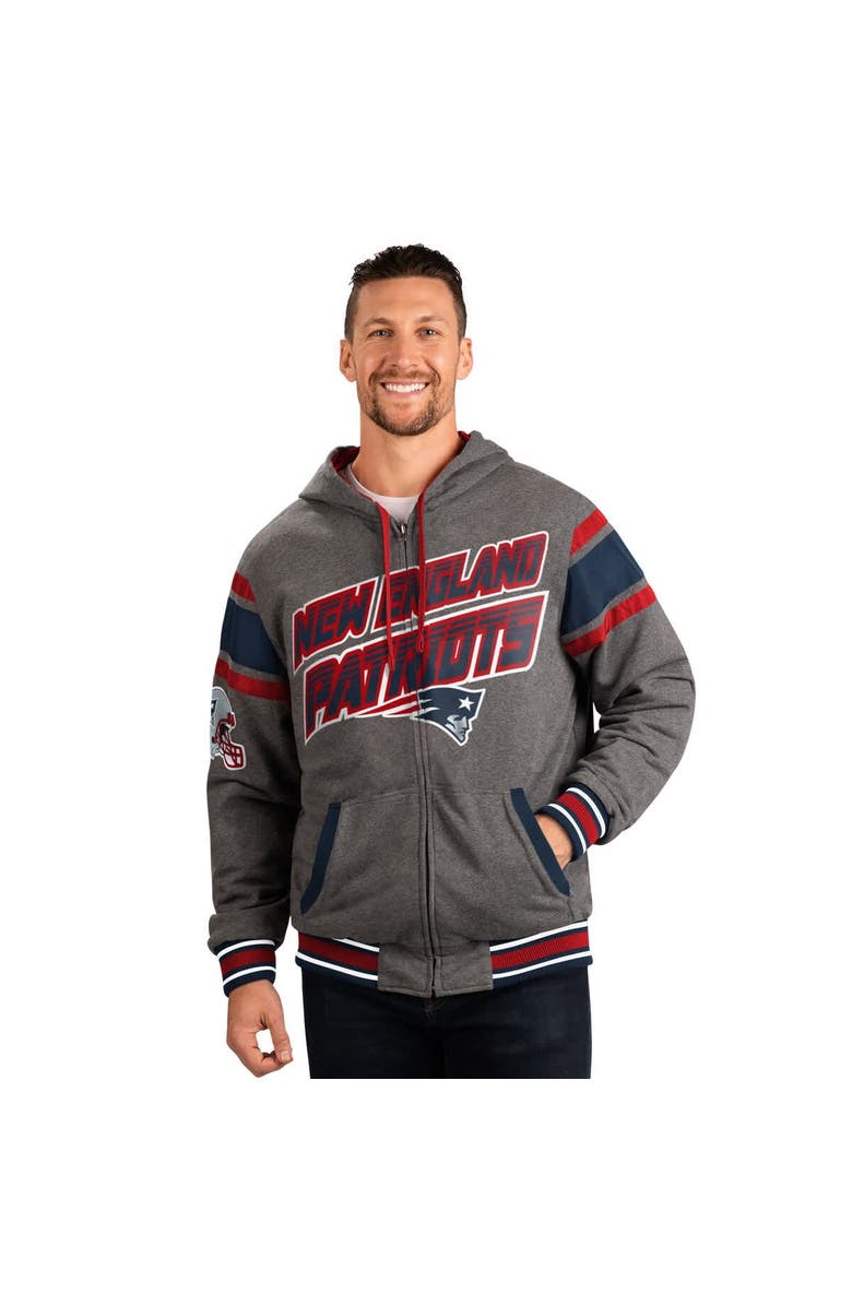G-III SPORTS BY CARL BANKS Men's G-III Sports by Carl Banks Navy/Gray New England Patriots Extreme Full Back Reversible Hoodie Full-Zip Jacket, Main, color, Navy