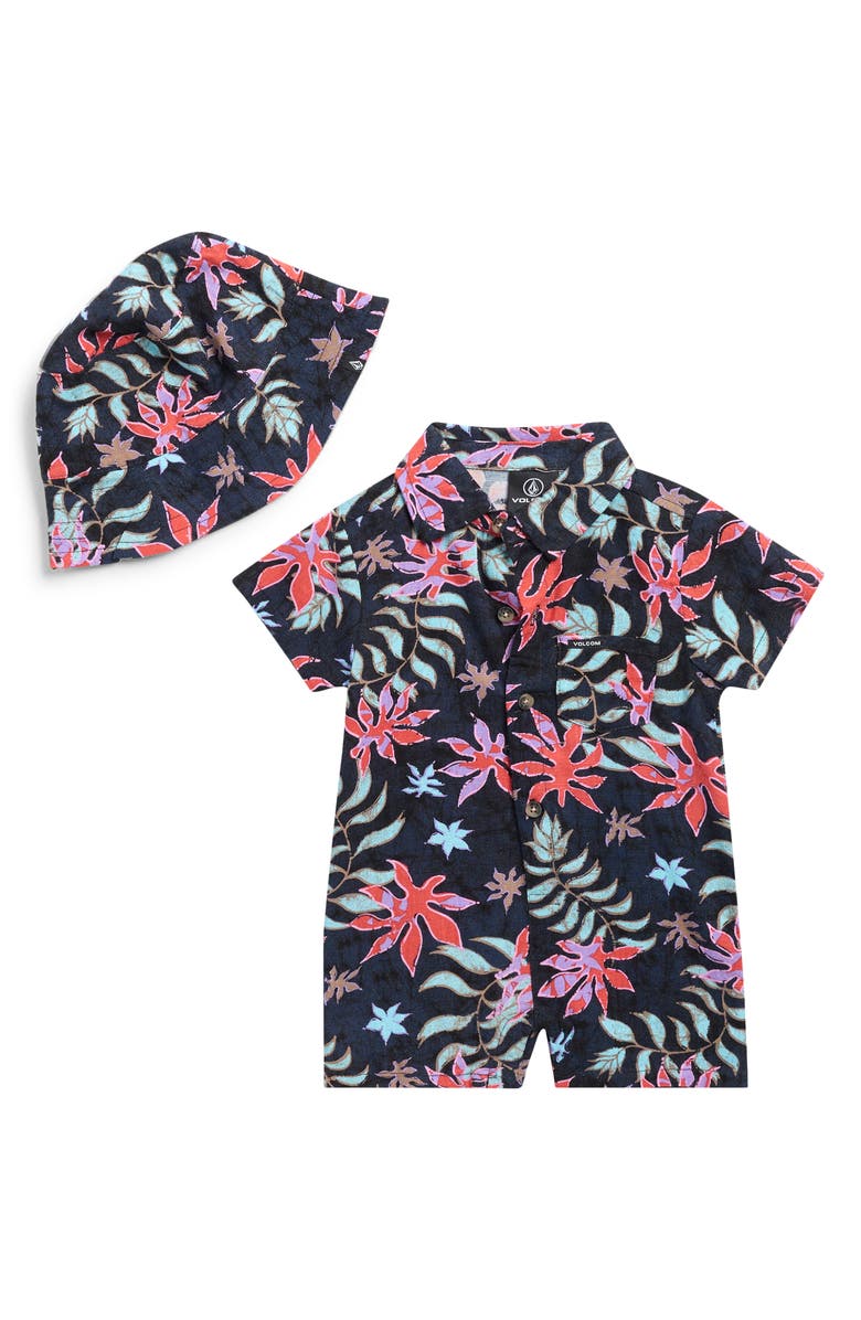 Volcom Cabana Romper & Hat Set, Main, color, Navy