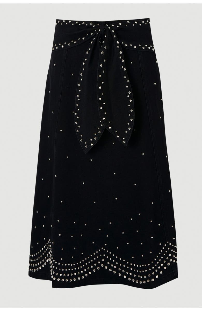 Karen Millen Studded Tie Belt Midi Skirt, Alternate, color, Black