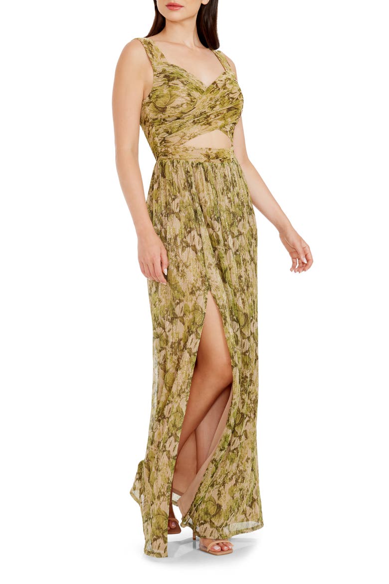 Mirabella Cutout Evening Gown, Alternate, color, LIME GREEN MULTI