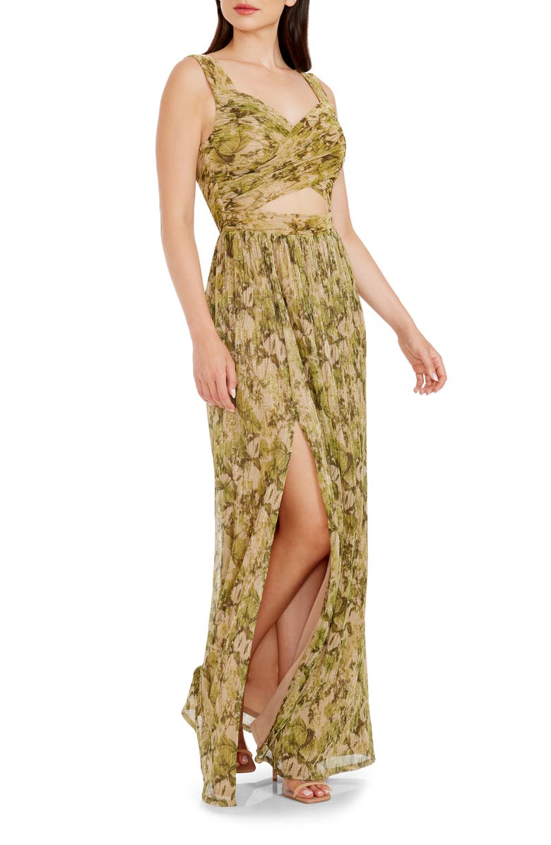 Dress the Population Mirabella Cutout Evening Gown, Alternate, color, Lime Green Multi