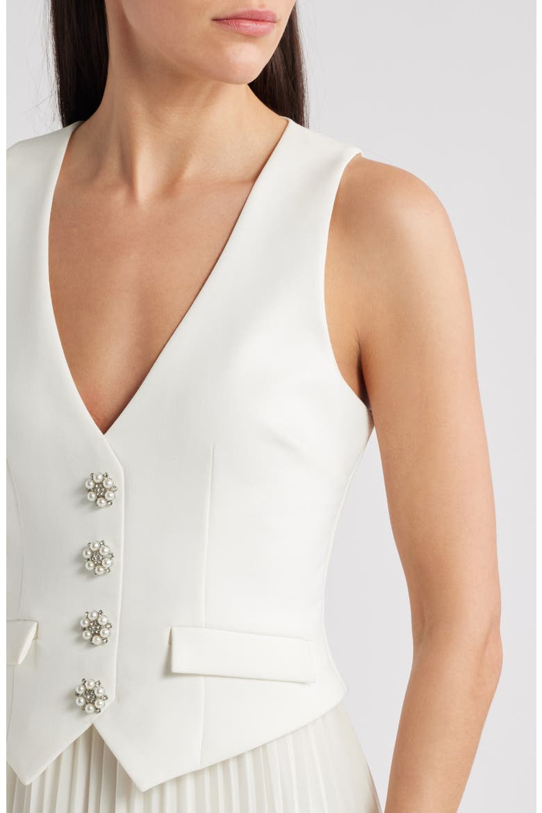 Myla Mixed Media Pleated Dress, Alternate, color, WHITE