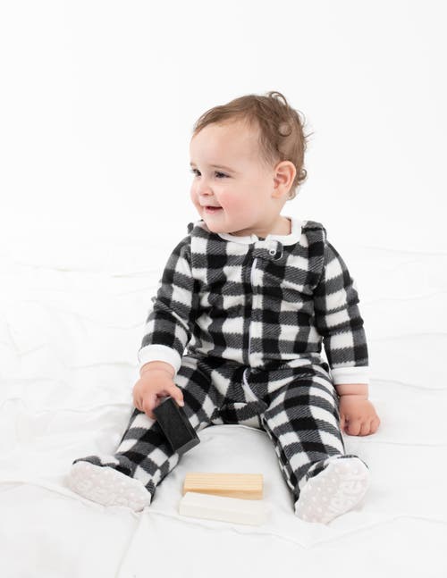 Leveret Kids Fleece Footed Printed Holiday Pajamas In Black