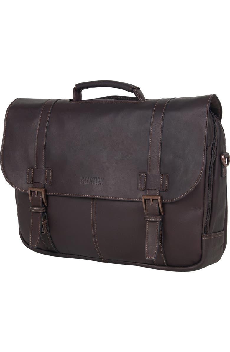Kenneth Cole Colombian Leather 16” Laptop Computer Portfolio Messenger Briefcase, Alternate, color, Brown