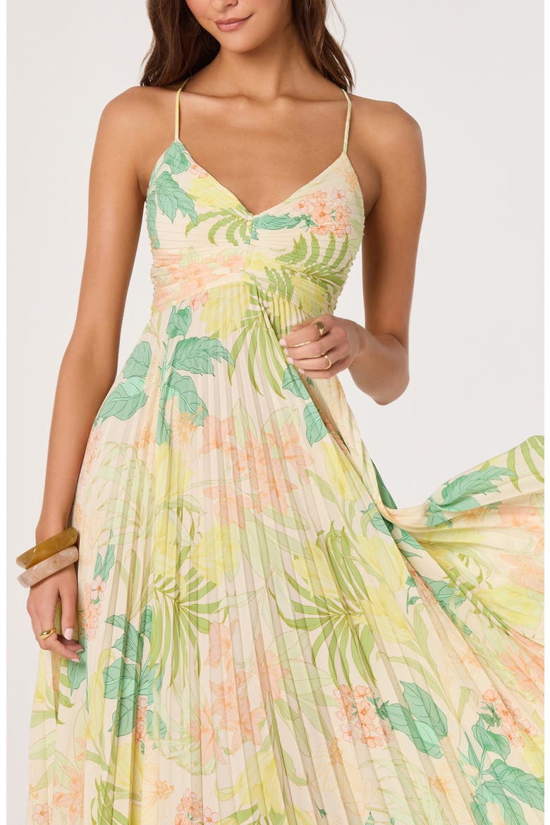 Blythe Pleated Maxi Dress, Alternate, color, GREEN PEACH TROPICAL