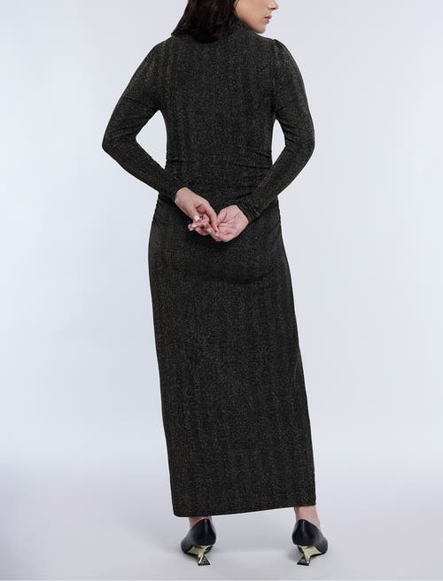 Motherhood Maternity Mesh Turtleneck Maxi Maternity Dress In Gold Lurex