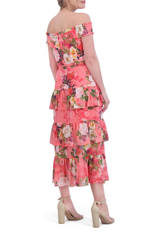 ELIZA J ELIZA J FLORAL OFF THE SHOULDER TIERED MIDI DRESS 