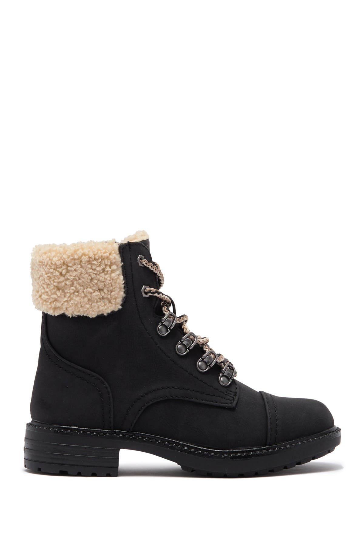 REPORT Faux Shearling Block Heel Combat Boot, Alternate, color, 