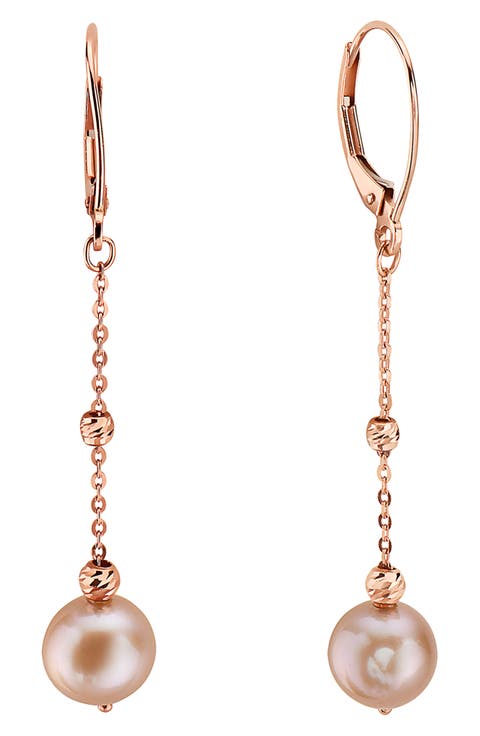 14K Rose Gold Cultured Freshwater Pearl Drop Earrings