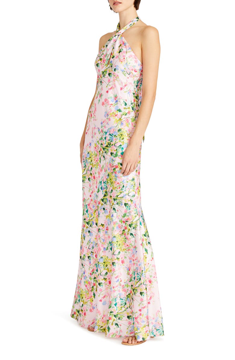ML Monique Lhuillier Rose Halter Satin Gown, Alternate, color, 