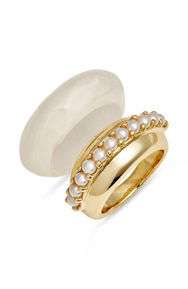 Nordstrom Set of 2 Resin & Faux Pearl Rings, Main, color, White- Gold