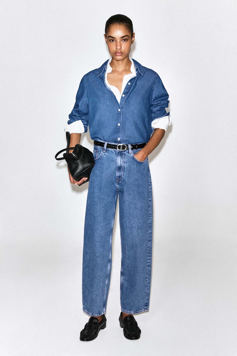 Longline Denim Shirt, Alternate, color, BLUE