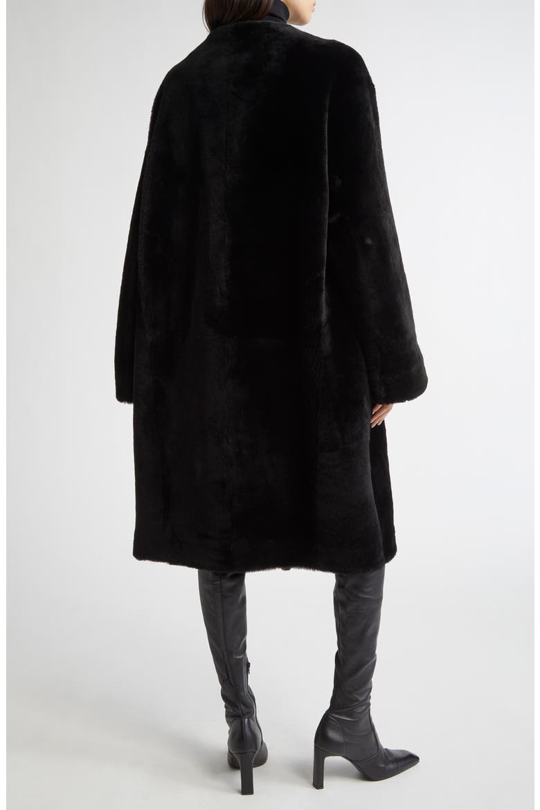 Collarless Genuine Shearling Coat, Alternate, color, BLACK