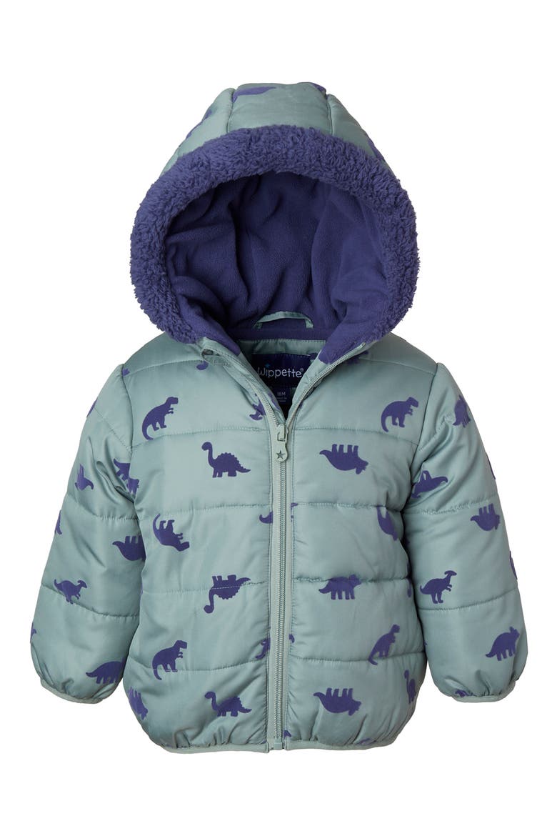 Dinosaur Flocking Quilted Jacket, Main, color, GREEN