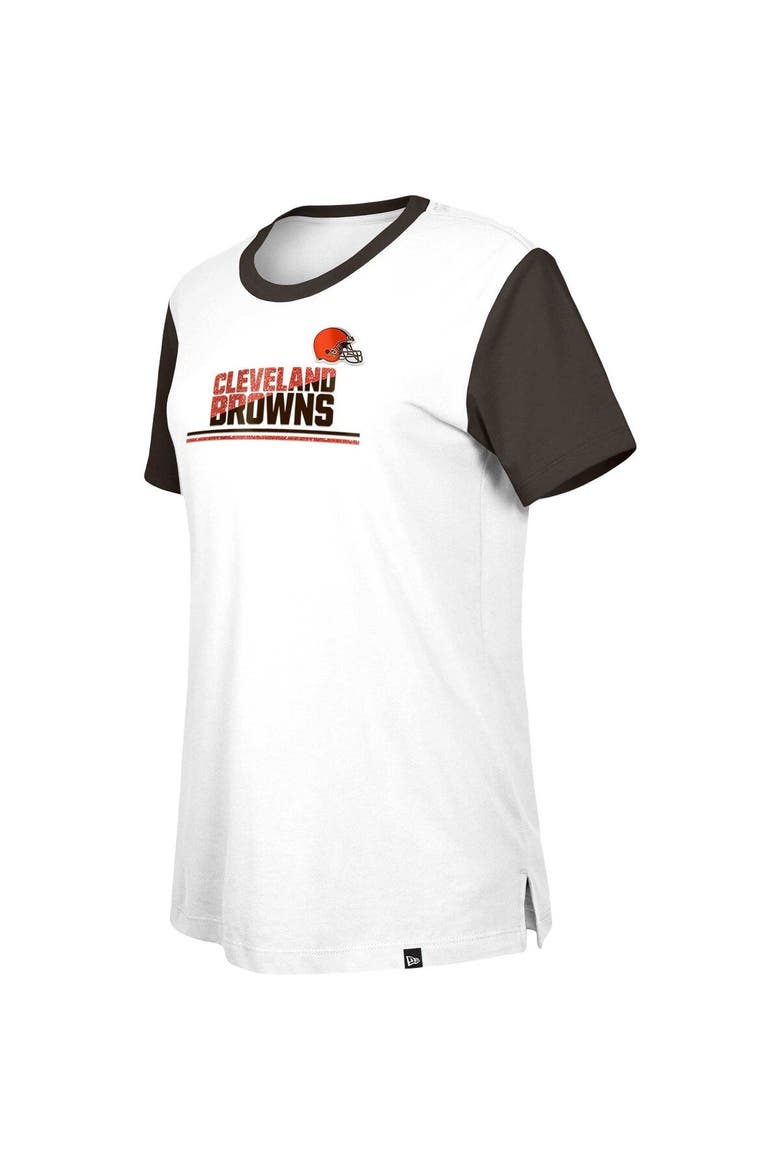 Women's New Era  White/Brown Cleveland Browns Third Down Colorblock T-Shirt, Alternate, color, White