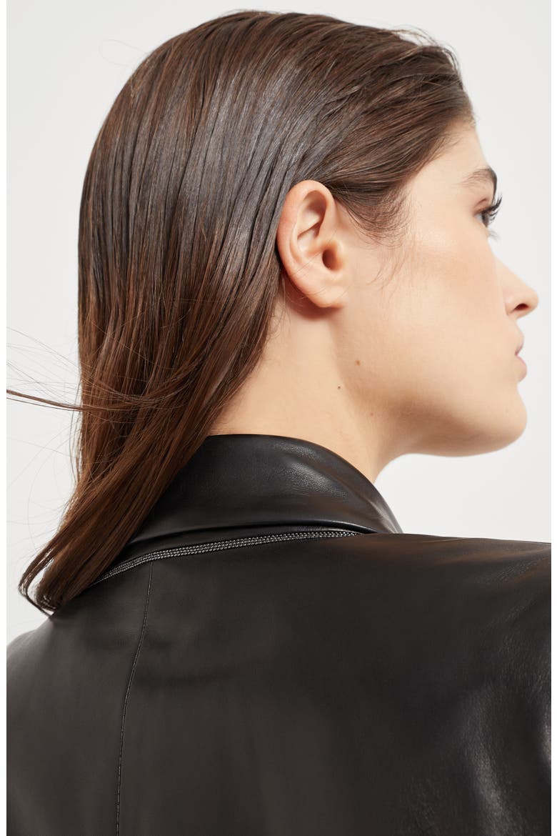 Nappa leather jacket with monili, Alternate, color, Black