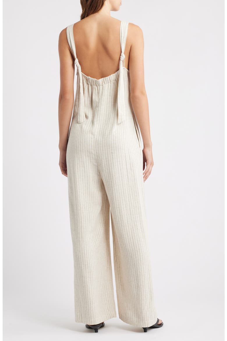 Pinstripe Tie Strap Wide Leg Jumpsuit, Alternate, color, CREAM MULTI