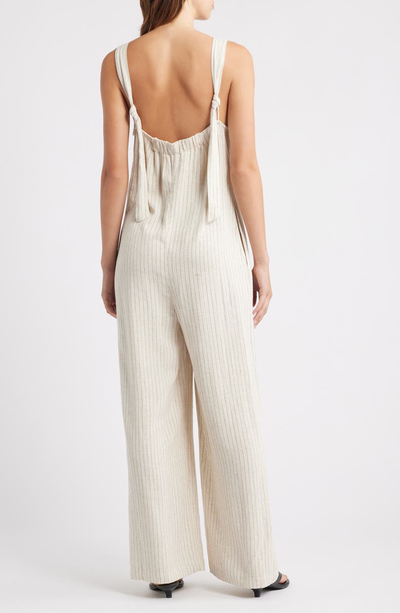 Topshop Pinstripe Tie Strap Wide Leg Jumpsuit, Alternate, color, Cream Multi