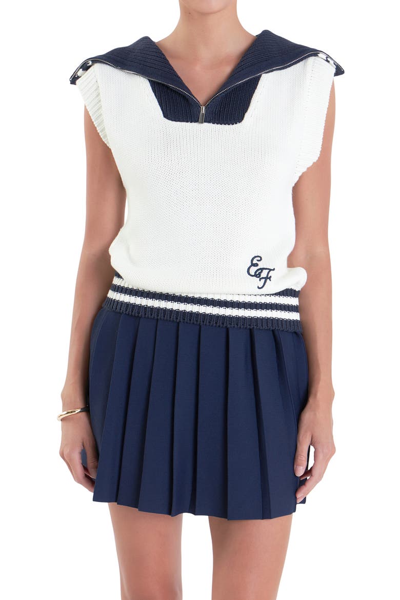 Sports Club Contrast Collar Half Zip Sweater, Alternate, color, WHITE/ NAVY