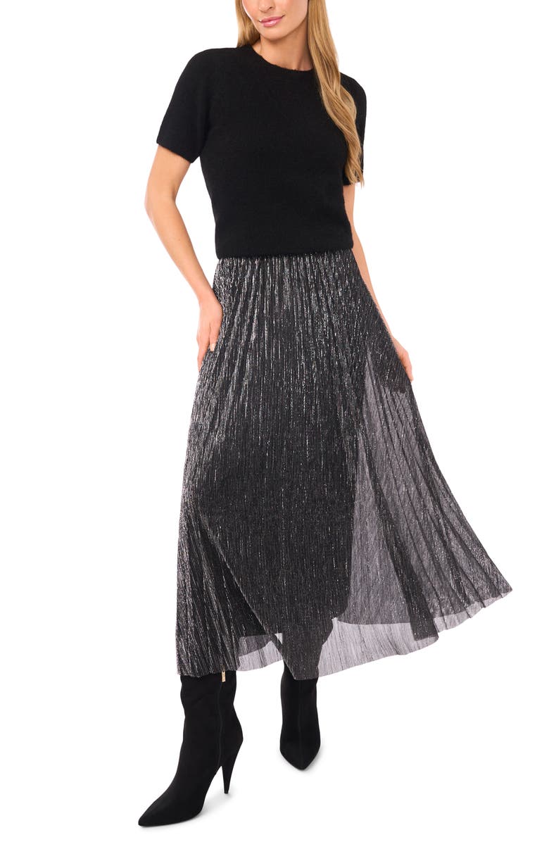 Halogen<sup>®</sup> Metallic Pleated Skirt, Alternate, color, Black/ Silver