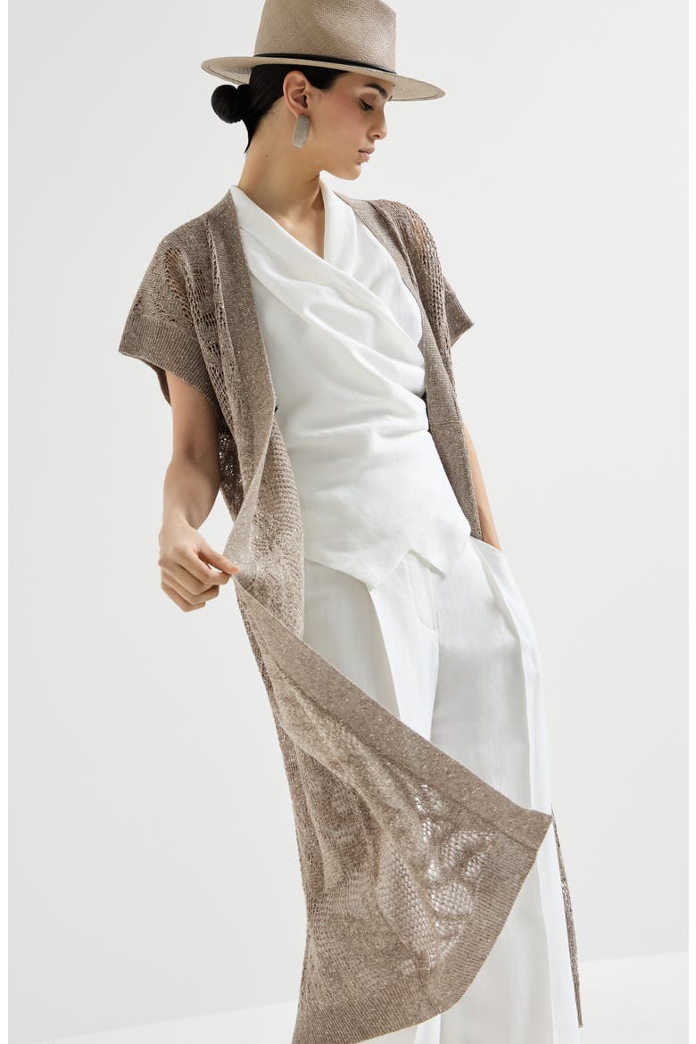 Dazzling water lilies long cardigan, Alternate, color, Mud