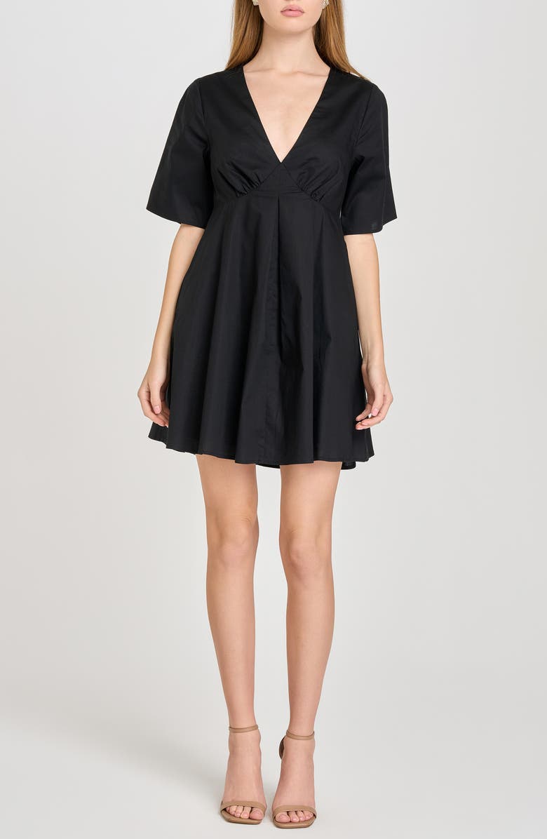 WAYF Zelma Short Sleeve Babydoll Minidress, Main, color, Black