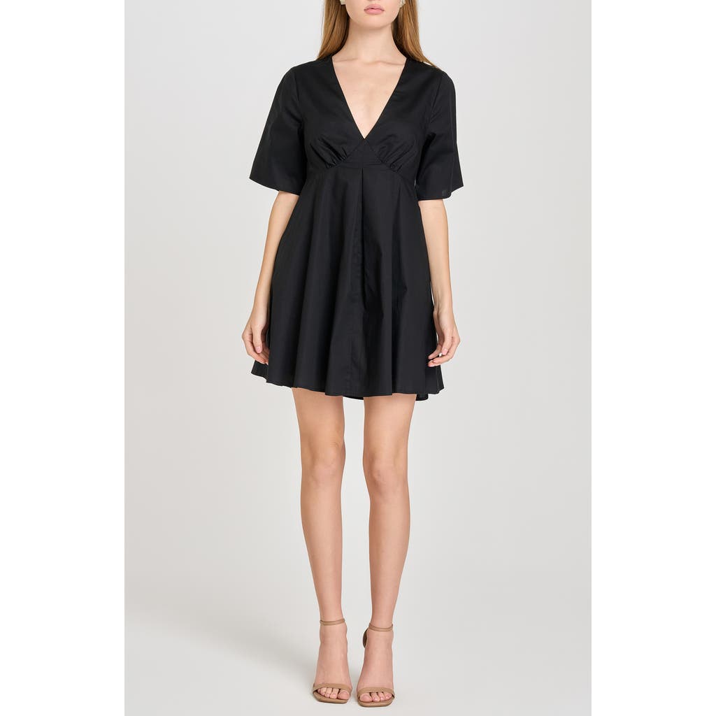 Wayf Zelma Short Sleeve Babydoll Minidress In Black
